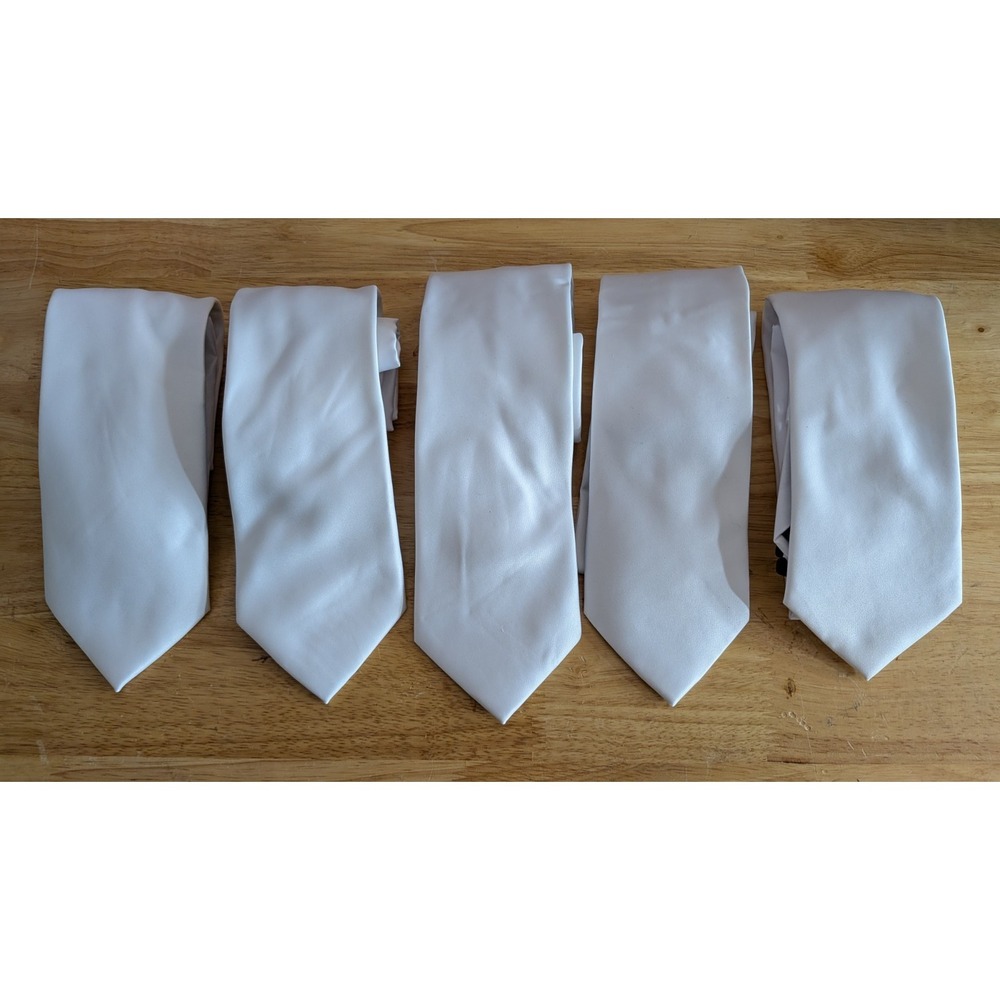 Lot of 5 Stacy Adams Men's Tie Solid White Satin Microfiber 3 1/4 - Picture 5 of 7